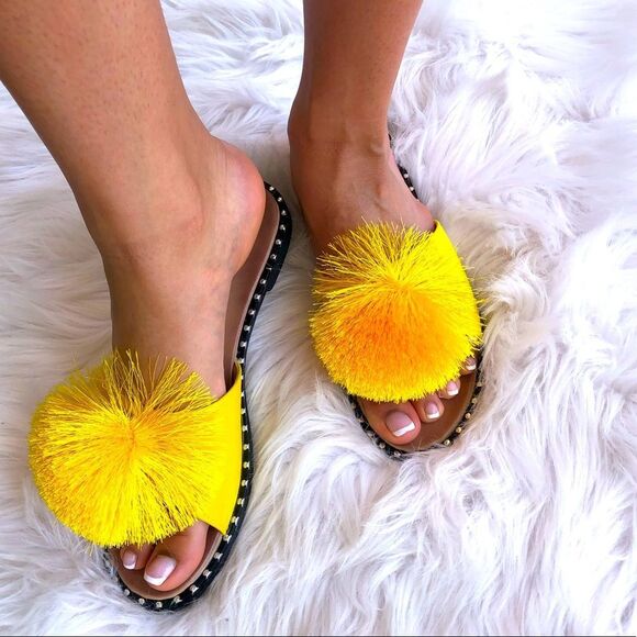 BACK IN STOCK Yellow Poof Slip-On Mule Sandals - Picture 4 of 13